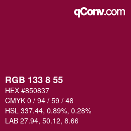 カラーコード: RGB 133 8 55 | qconv.com