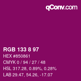 Color code: RGB 133 8 97 | qconv.com