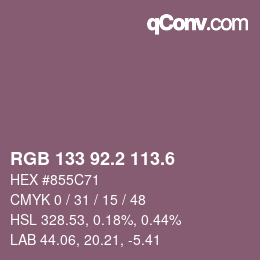 カラーコード: RGB 133 92.2 113.6 | qconv.com