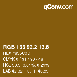 カラーコード: RGB 133 92.2 13.6 | qconv.com