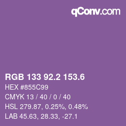 カラーコード: RGB 133 92.2 153.6 | qconv.com