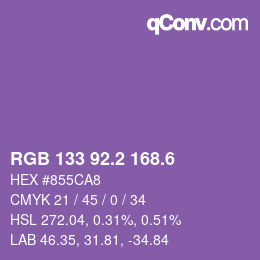 カラーコード: RGB 133 92.2 168.6 | qconv.com