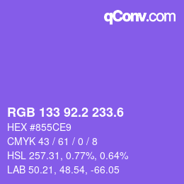 カラーコード: RGB 133 92.2 233.6 | qconv.com