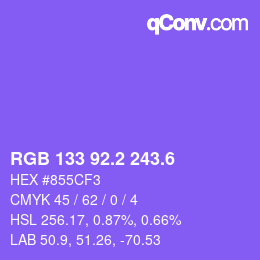 カラーコード: RGB 133 92.2 243.6 | qconv.com