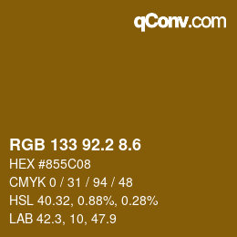 カラーコード: RGB 133 92.2 8.6 | qconv.com