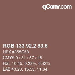 カラーコード: RGB 133 92.2 83.6 | qconv.com