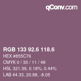 カラーコード: RGB 133 92.6 118.6 | qconv.com