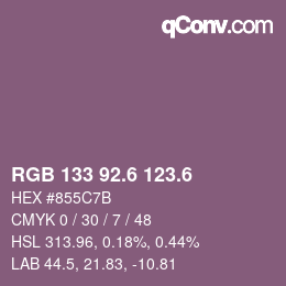 カラーコード: RGB 133 92.6 123.6 | qconv.com