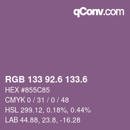 カラーコード: RGB 133 92.6 133.6 | qconv.com