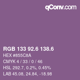 カラーコード: RGB 133 92.6 138.6 | qconv.com