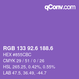 カラーコード: RGB 133 92.6 188.6 | qconv.com