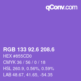 カラーコード: RGB 133 92.6 208.6 | qconv.com