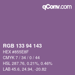 Color code: RGB 133 94 143 | qconv.com