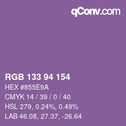 Color code: RGB 133 94 154 | qconv.com