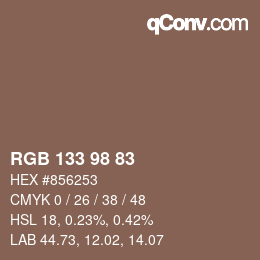 颜色代码: RGB 133 98 83 | qconv.com