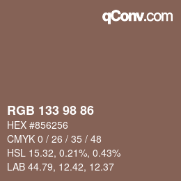 Código de color: RGB 133 98 86 | qconv.com