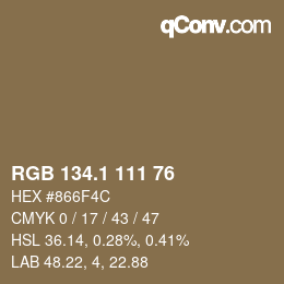 Color code: RGB 134.1 111 76 | qconv.com