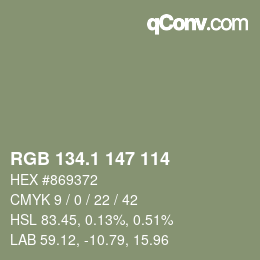 Color code: RGB 134.1 147 114 | qconv.com