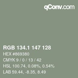Color code: RGB 134.1 147 128 | qconv.com