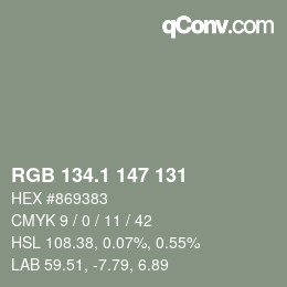 Color code: RGB 134.1 147 131 | qconv.com
