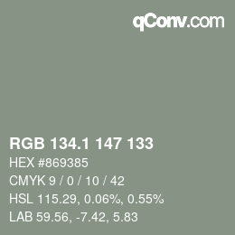 Color code: RGB 134.1 147 133 | qconv.com