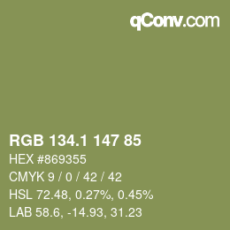 Color code: RGB 134.1 147 85 | qconv.com