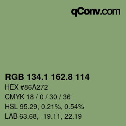 Color code: RGB 134.1 162.8 114 | qconv.com