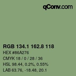 Color code: RGB 134.1 162.8 118 | qconv.com