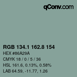 Color code: RGB 134.1 162.8 154 | qconv.com