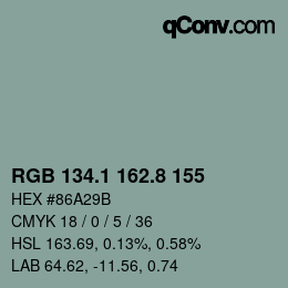 Color code: RGB 134.1 162.8 155 | qconv.com