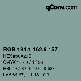 Color code: RGB 134.1 162.8 157 | qconv.com