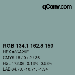 Color code: RGB 134.1 162.8 159 | qconv.com