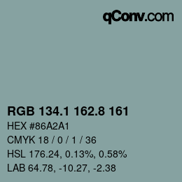 カラーコード: RGB 134.1 162.8 161 | qconv.com