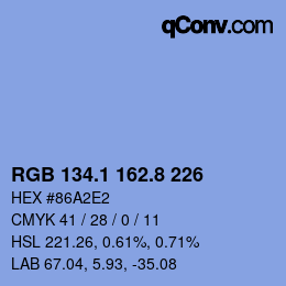 カラーコード: RGB 134.1 162.8 226 | qconv.com