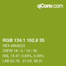 カラーコード: RGB 134.1 162.8 35 | qconv.com