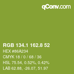カラーコード: RGB 134.1 162.8 52 | qconv.com
