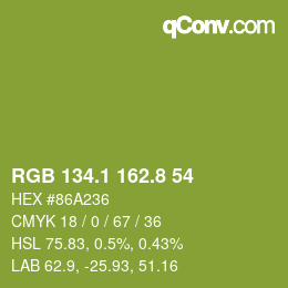 カラーコード: RGB 134.1 162.8 54 | qconv.com