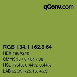 カラーコード: RGB 134.1 162.8 64 | qconv.com