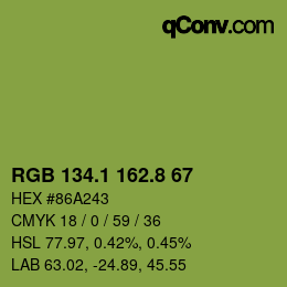 カラーコード: RGB 134.1 162.8 67 | qconv.com