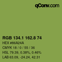 カラーコード: RGB 134.1 162.8 74 | qconv.com