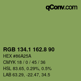 Color code: RGB 134.1 162.8 90 | qconv.com