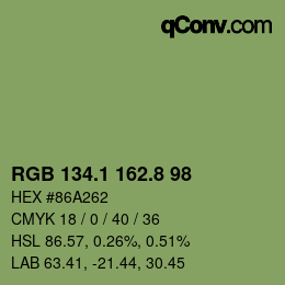 カラーコード: RGB 134.1 162.8 98 | qconv.com