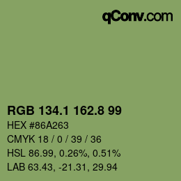 Color code: RGB 134.1 162.8 99 | qconv.com