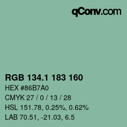 カラーコード: RGB 134.1 183 160 | qconv.com