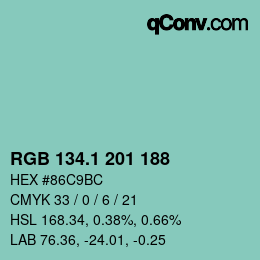 Color code: RGB 134.1 201 188 | qconv.com
