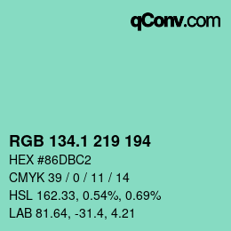 カラーコード: RGB 134.1 219 194 | qconv.com