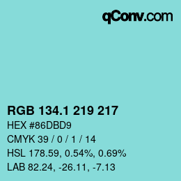 Color code: RGB 134.1 219 217 | qconv.com