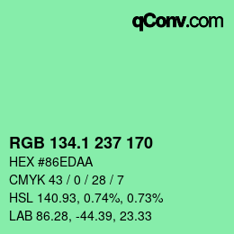 カラーコード: RGB 134.1 237 170 | qconv.com