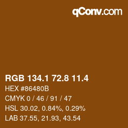 カラーコード: RGB 134.1 72.8 11.4 | qconv.com