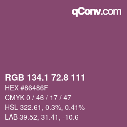 カラーコード: RGB 134.1 72.8 111 | qconv.com